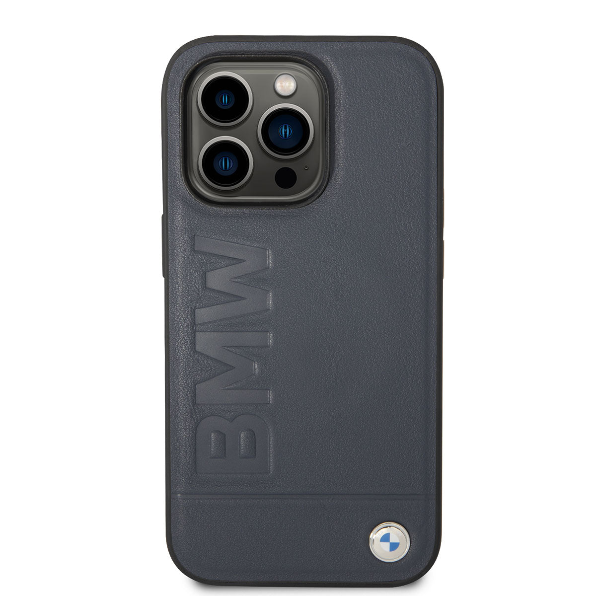 Apple iPhone 14 Pro Max Kılıf BMW M-safe Şarj Özellikli Deri Sıcak Mühür Baskılı Logo Dizayn Kapak Petrol Mavi