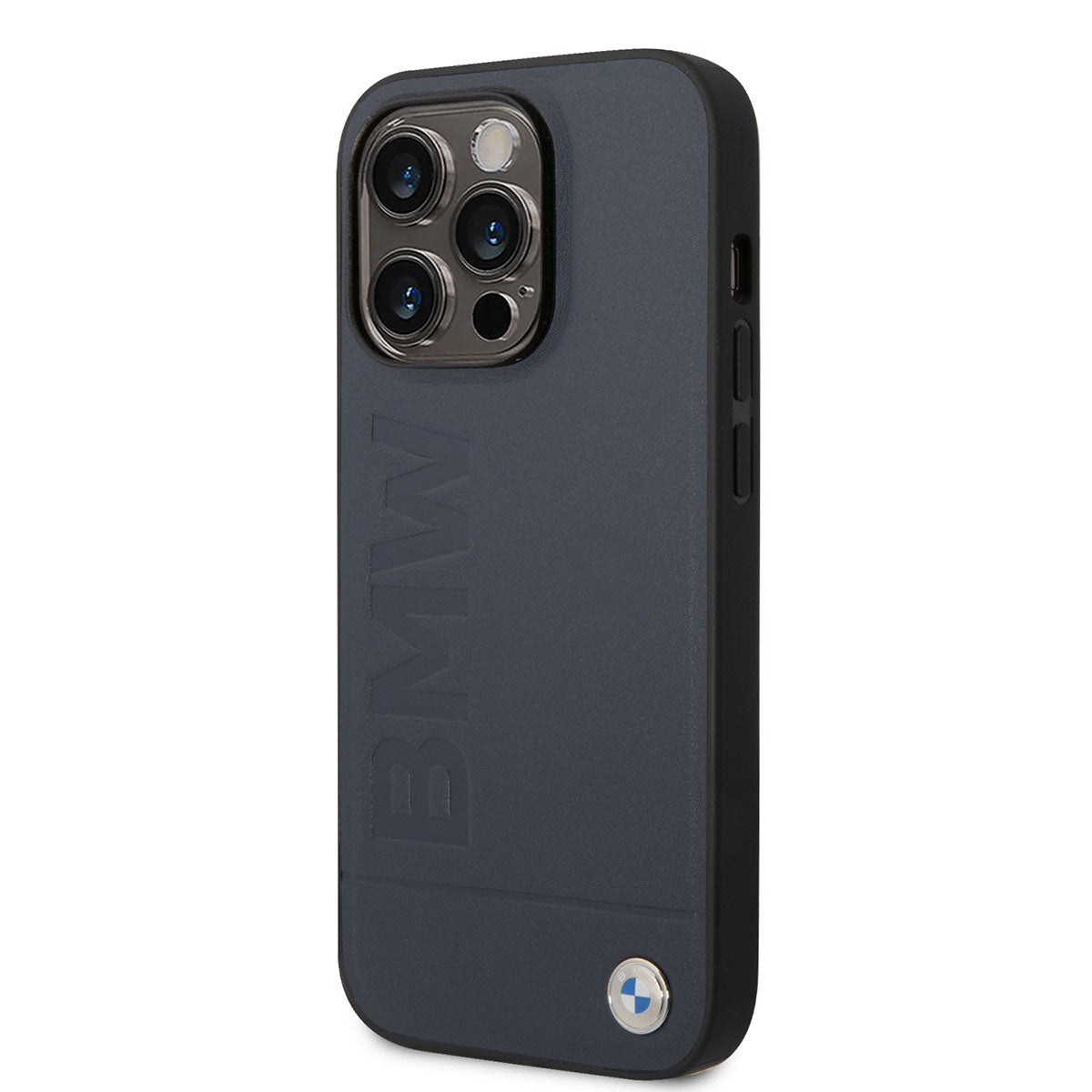 Apple iPhone 14 Pro Max Kılıf BMW M-safe Şarj Özellikli Deri Sıcak Mühür Baskılı Logo Dizayn Kapak Petrol Mavi