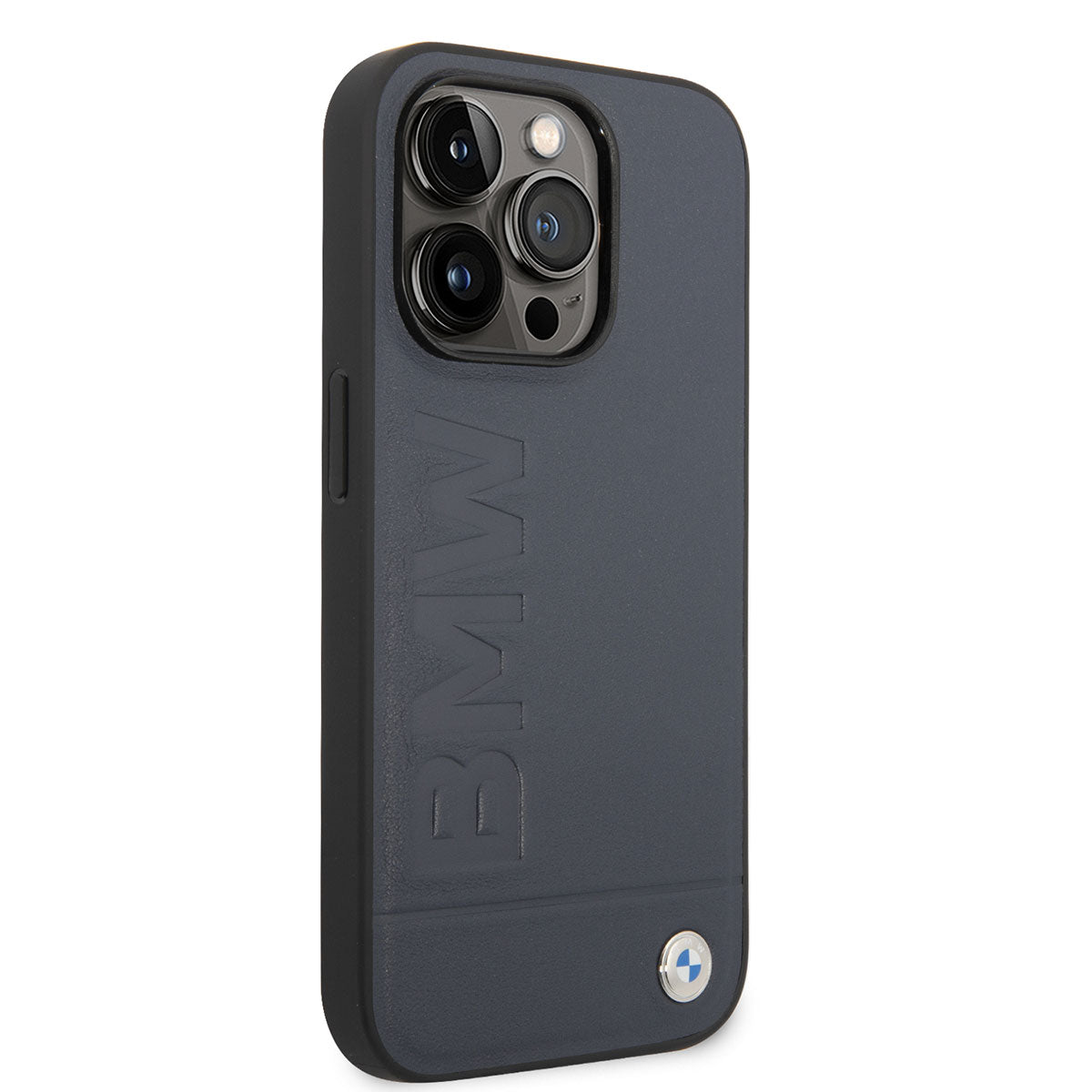 Apple iPhone 14 Pro Max Kılıf BMW M-safe Şarj Özellikli Deri Sıcak Mühür Baskılı Logo Dizayn Kapak Petrol Mavi