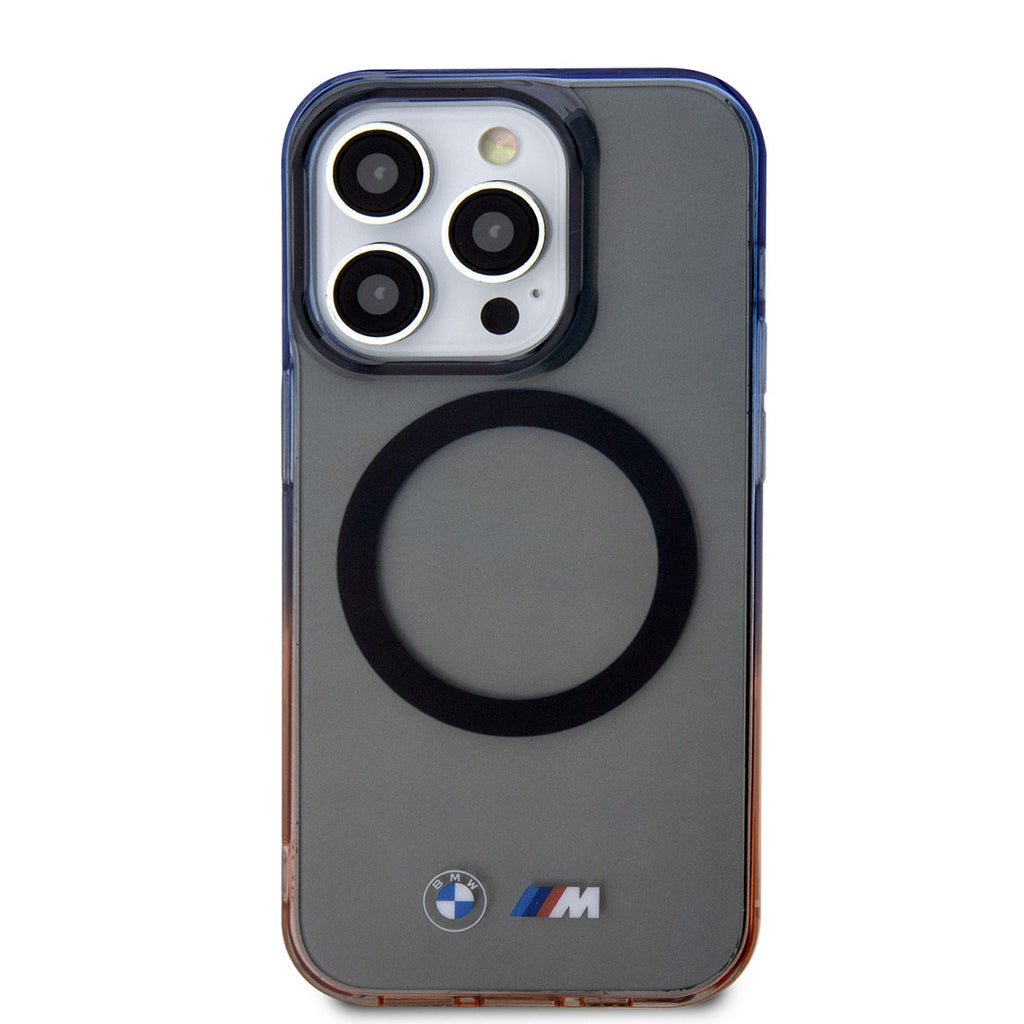 Apple iPhone 14 Pro Max Kılıf BMW M-safe Şarj Özellikli Transparan Renk Geçişli Dizayn Kapak Gri