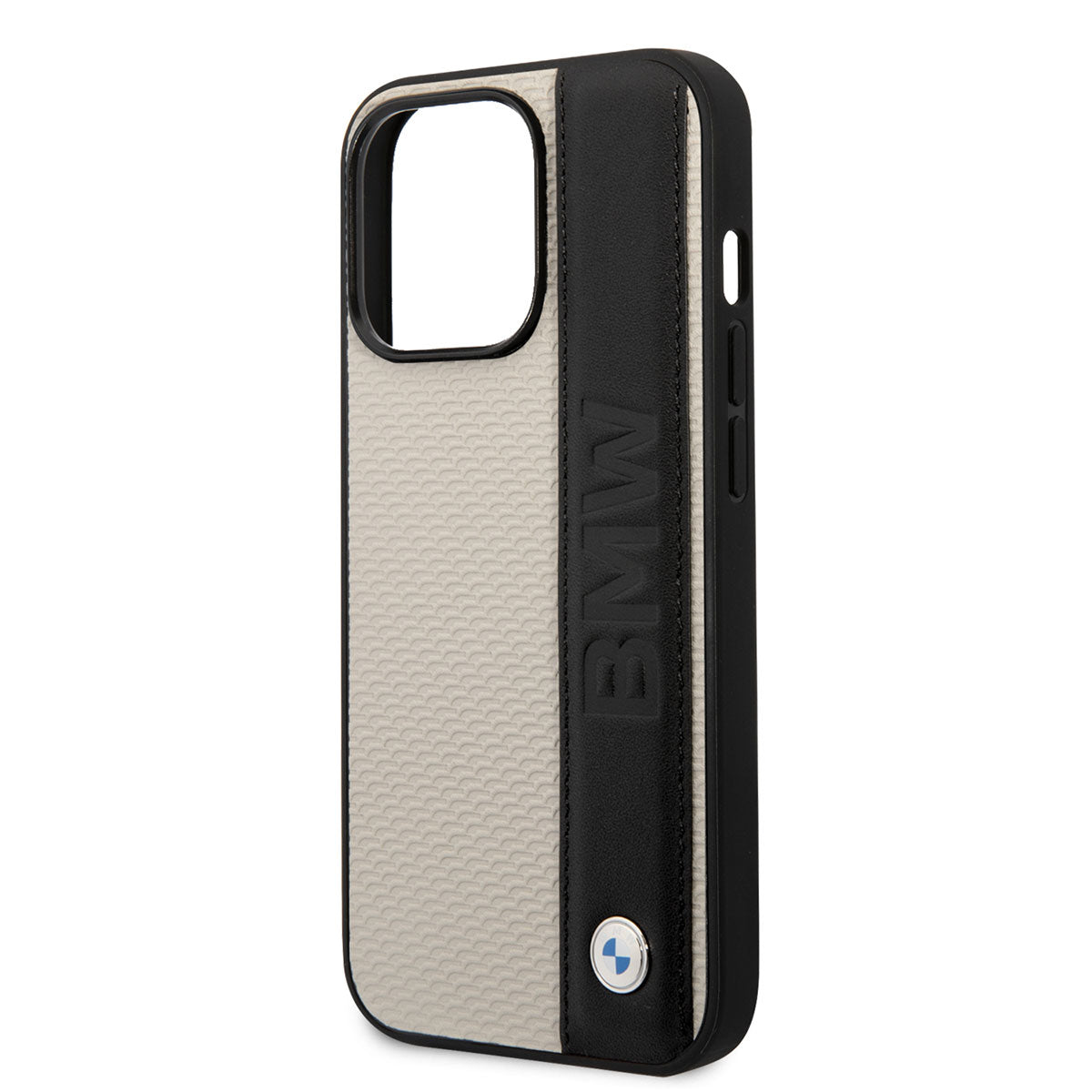 Apple iPhone 14 Pro Max Kılıf BMW Orjinal Lisanslı Deri Dokulu Çizgili Dizayn Kapak Krem