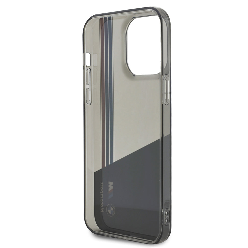 Apple iPhone 14 Pro Max Kılıf BMW Orjinal Lisanslı Yarı Transparan M Dizayn Çizgili Kapak Siyah