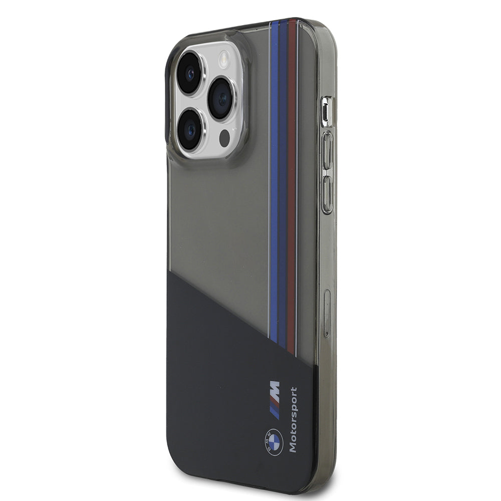 Apple iPhone 14 Pro Max Kılıf BMW Orjinal Lisanslı Yarı Transparan M Dizayn Çizgili Kapak Siyah