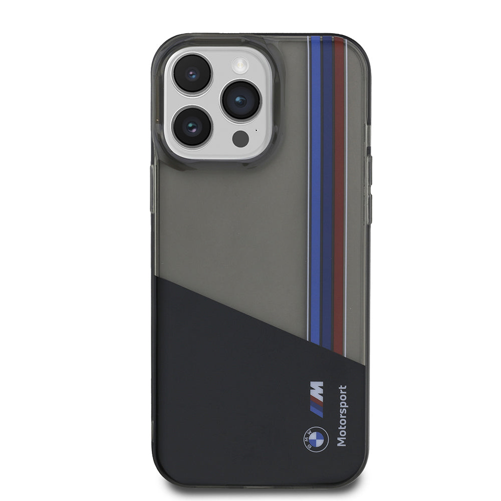 Apple iPhone 14 Pro Max Kılıf BMW Orjinal Lisanslı Yarı Transparan M Dizayn Çizgili Kapak Siyah