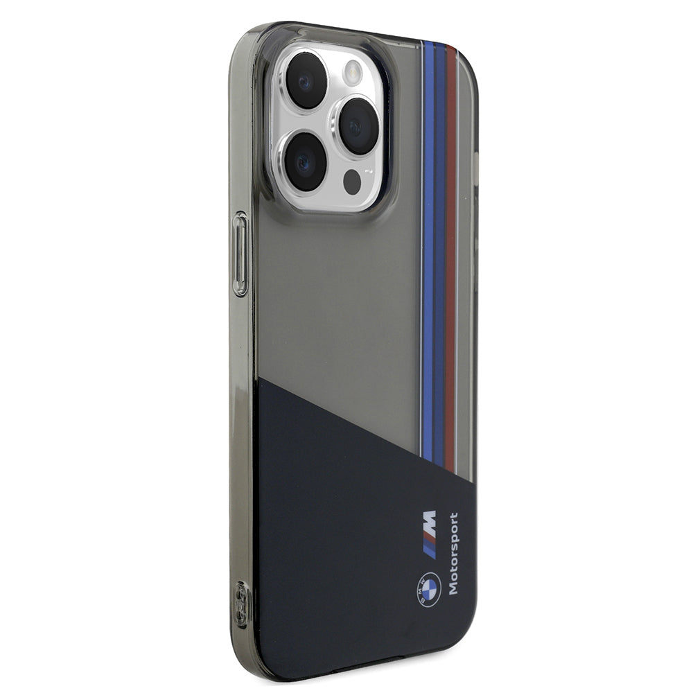 Apple iPhone 14 Pro Max Kılıf BMW Orjinal Lisanslı Yarı Transparan M Dizayn Çizgili Kapak Siyah
