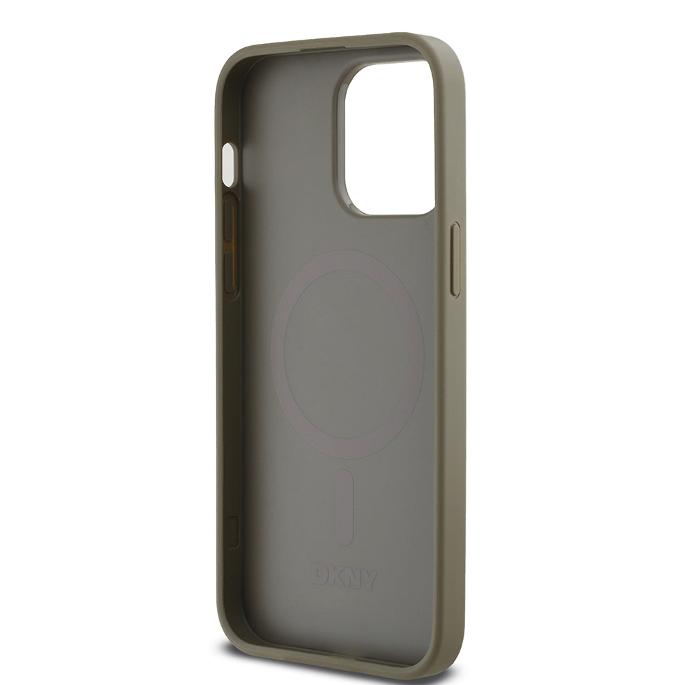 Apple iPhone 14 Pro Max Kılıf DKNY Orjinal Lisanslı M-safe Şarj Özellikli 3D Yazılı Grid Pattern Kapak Gri