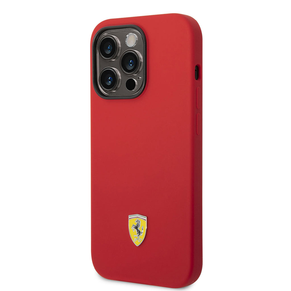 Apple iPhone 14 Pro Max Kılıf Ferrari M-safe Şarj Özellikli Silikon Metal Logo Dizayn Kapak Siyah