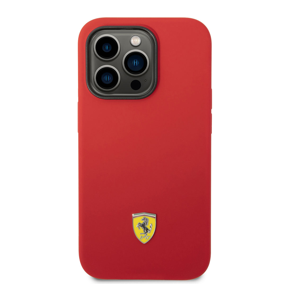 Apple iPhone 14 Pro Max Kılıf Ferrari M-safe Şarj Özellikli Silikon Metal Logo Dizayn Kapak Kırmızı