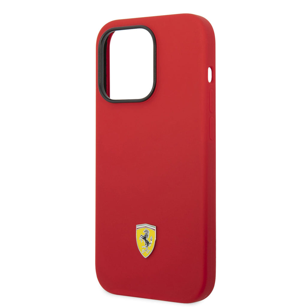 Apple iPhone 14 Pro Max Kılıf Ferrari M-safe Şarj Özellikli Silikon Metal Logo Dizayn Kapak Kırmızı
