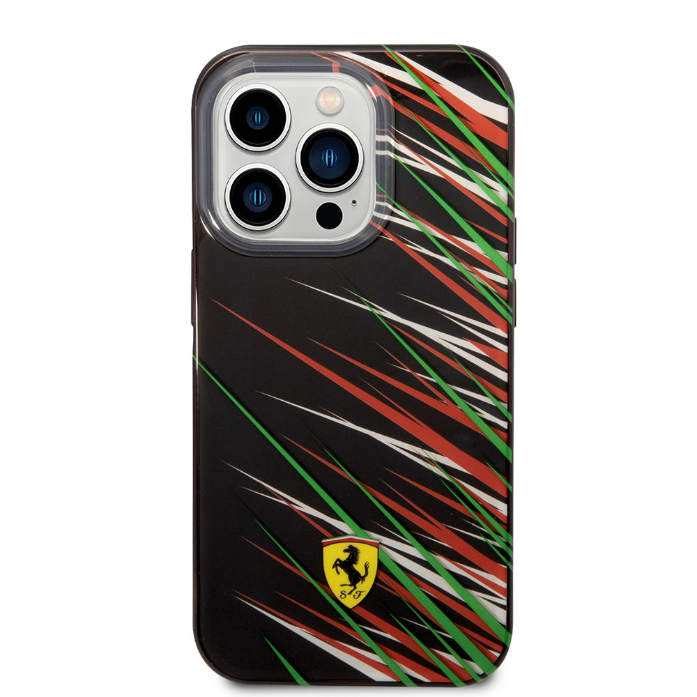 Apple iPhone 14 Pro Max Kılıf Ferrari Orjinal Lisanslı Baskı Logolu Çimen Desenli Kapak Siyah