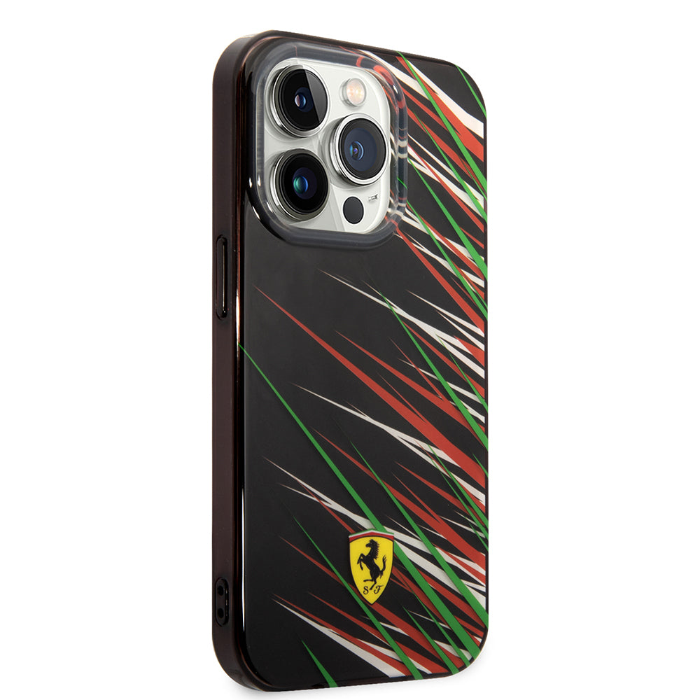 Apple iPhone 14 Pro Max Kılıf Ferrari Orjinal Lisanslı Baskı Logolu Çimen Desenli Kapak Siyah