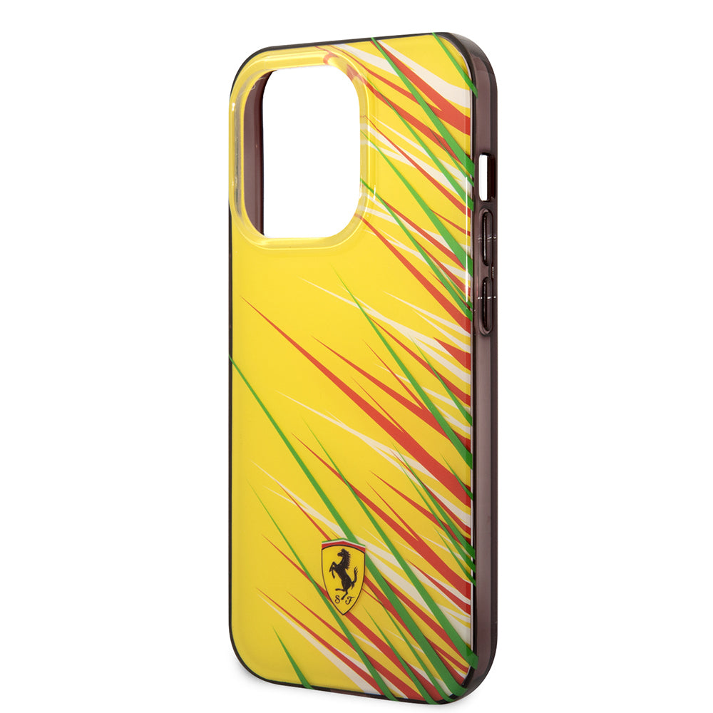 Apple iPhone 14 Pro Max Kılıf Ferrari Orjinal Lisanslı Baskı Logolu Çimen Desenli Kapak Sarı