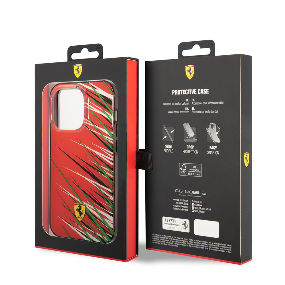 Apple iPhone 14 Pro Max Kılıf Ferrari Orjinal Lisanslı Baskı Logolu Çimen Desenli Kapak Kırmızı