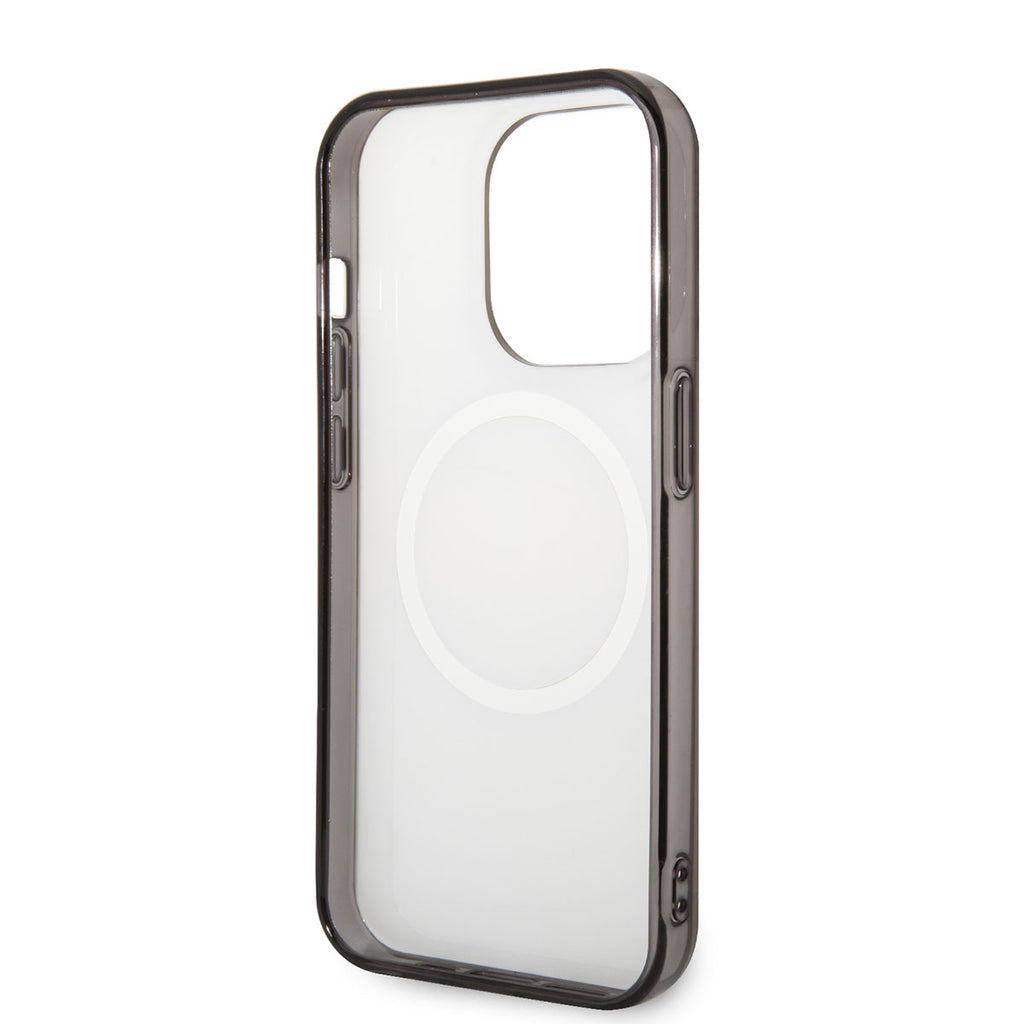 Apple iPhone 14 Pro Max Kılıf Ferrari Orjinal Lisanslı M-safe Şarj Özellikli Yatay Çizgili Dizayn Kapak Siyah