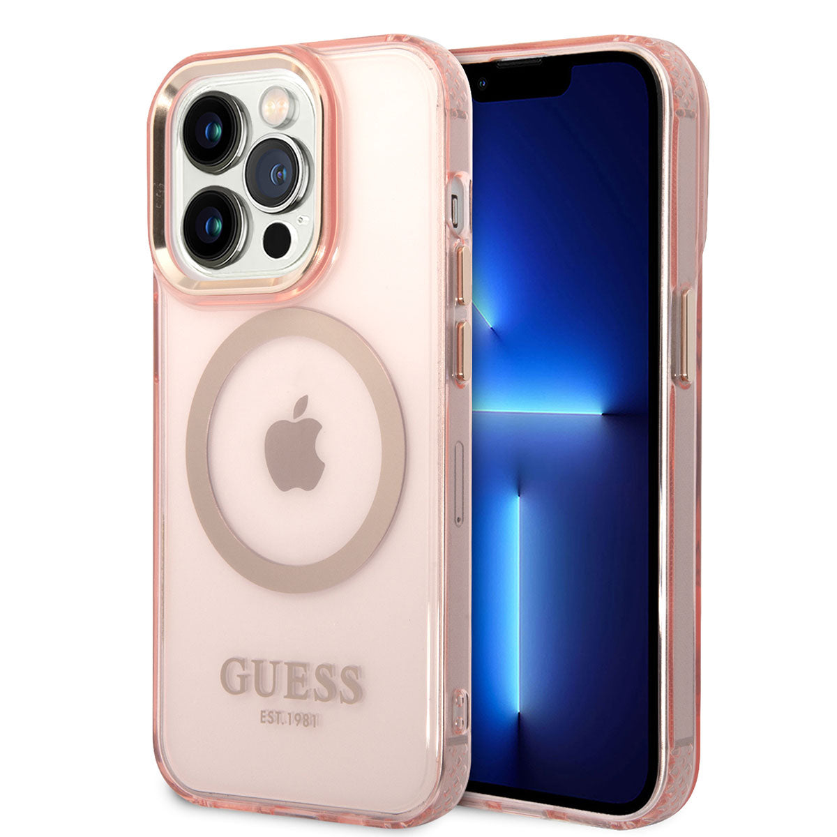 Apple iPhone 14 Pro Max Kılıf GUESS M-safe Şarj Özellikli Airbagli Dizayn Kapak Pembe
