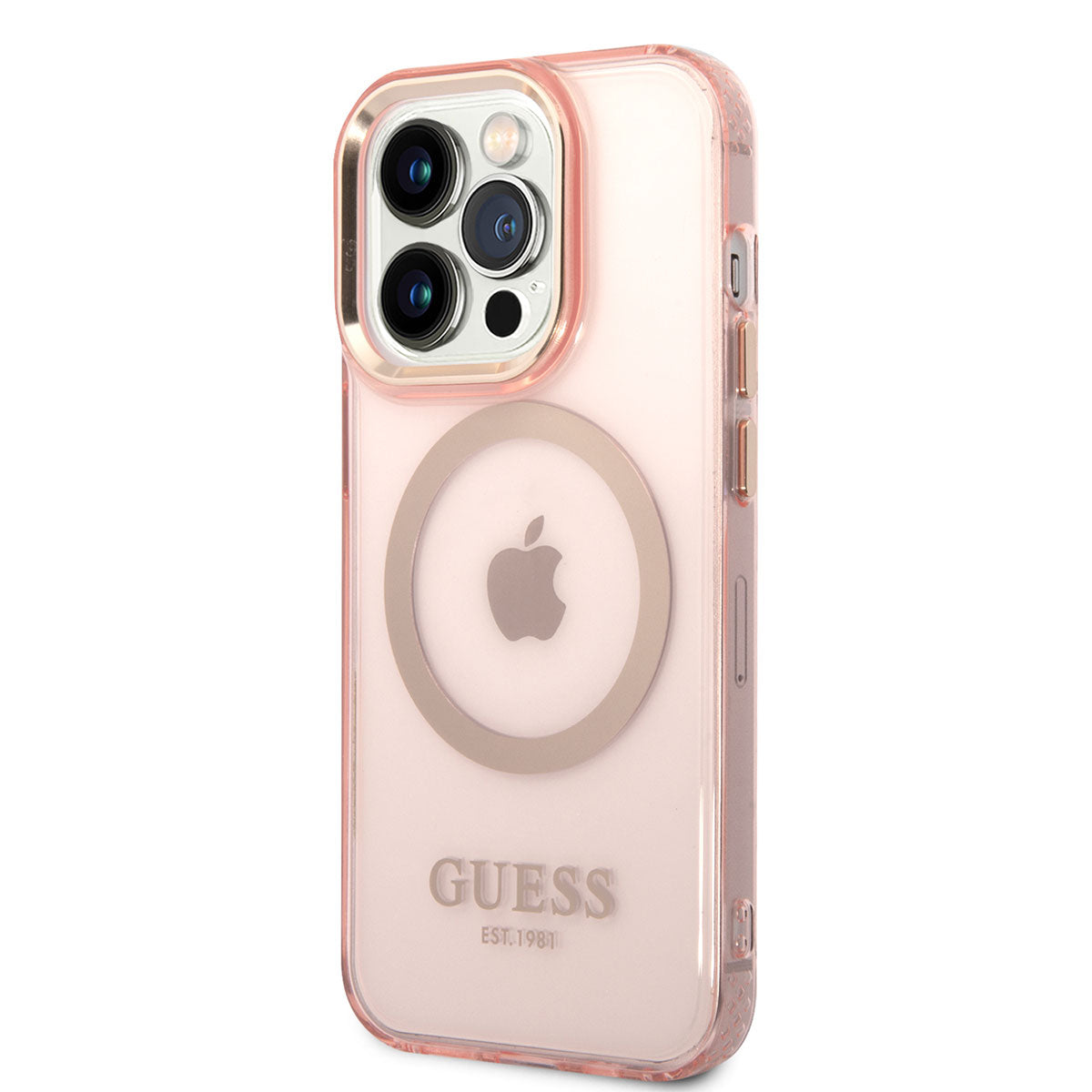 Apple iPhone 14 Pro Max Kılıf GUESS M-safe Şarj Özellikli Airbagli Dizayn Kapak Pembe