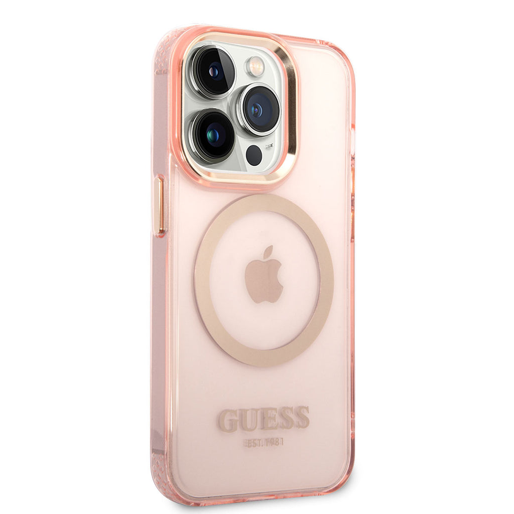 Apple iPhone 14 Pro Max Kılıf GUESS M-safe Şarj Özellikli Airbagli Dizayn Kapak Pembe