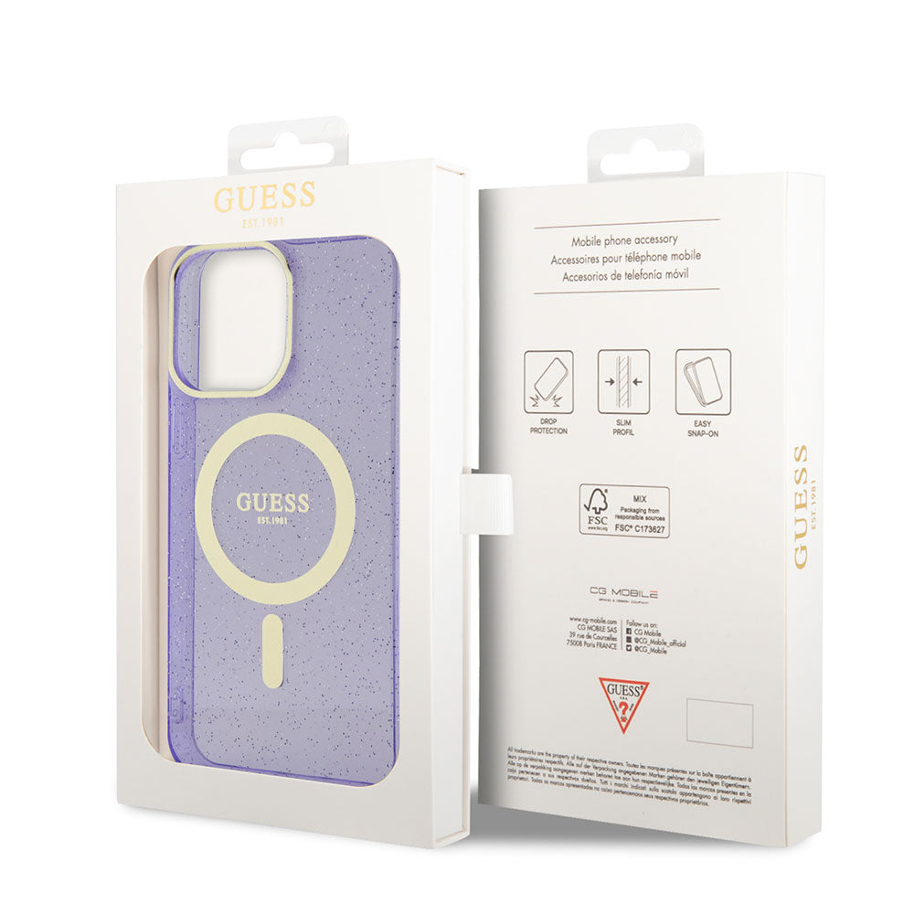 Apple iPhone 14 Pro Max Kılıf GUESS M-safe Şarj Özellikli Glitter Kapak Siyah
