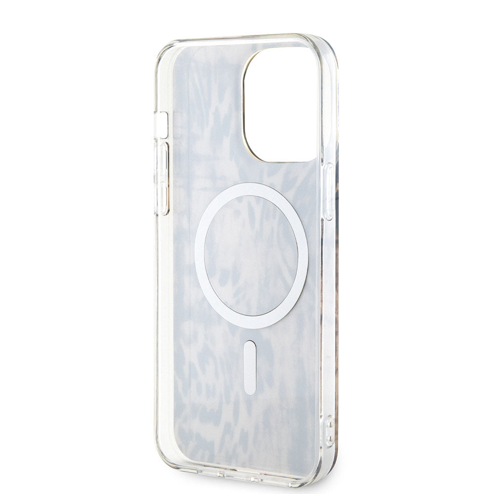 Apple iPhone 14 Pro Max Kılıf GUESS M-safe Şarj Özellikli Leopar Desenli Kapak Pembe