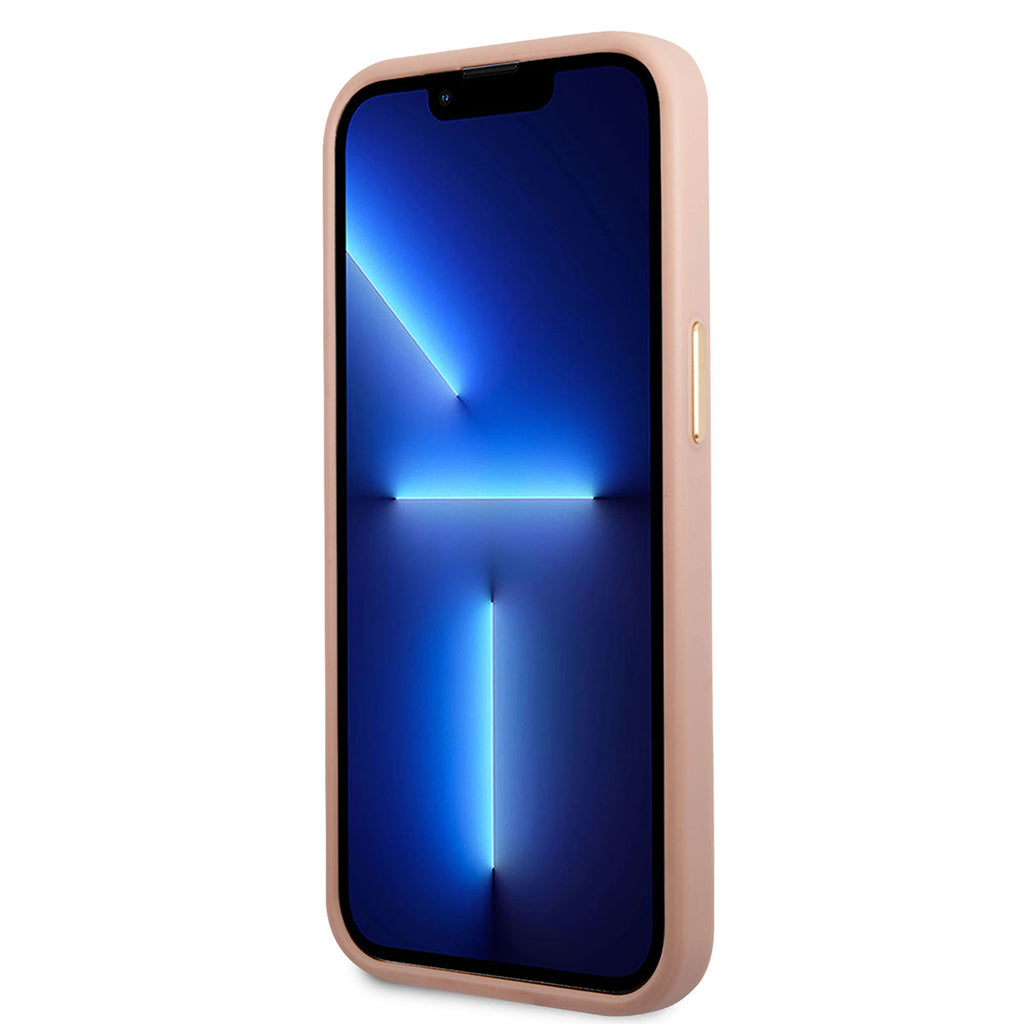 Apple iPhone 14 Pro Max Kılıf GUESS M-safe Şarj Özellikli PU Deri Metal Logolu Kapak Pembe