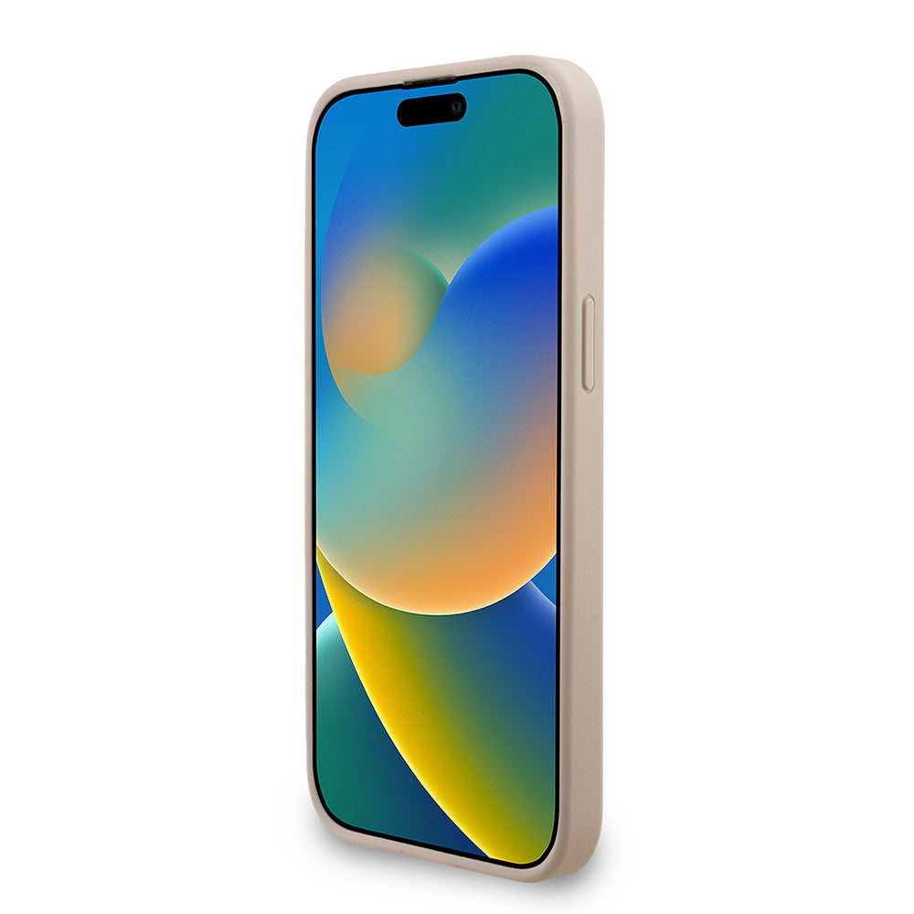 Apple iPhone 14 Pro Max Kılıf Guess Orjinal Lisanslı M-safe Şarj Özellikli PU Deri Bilek Askı İpli Yazı Logolu Kapak Pembe