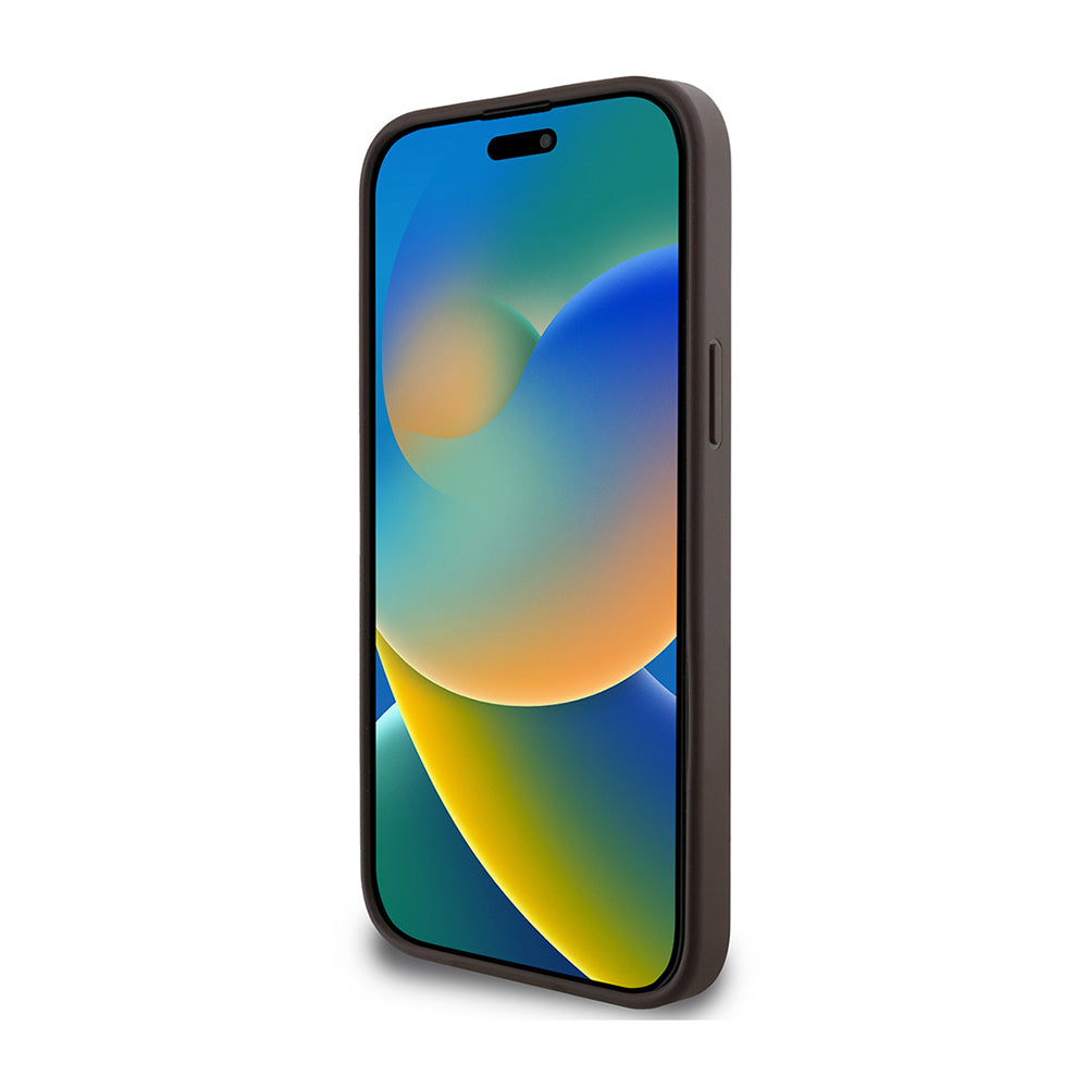 Apple iPhone 14 Pro Max Kılıf Guess Orjinal Lisanslı M-safe Şarj Özellikli 4G Desen Yazı Logolu Kapak Kahverengi