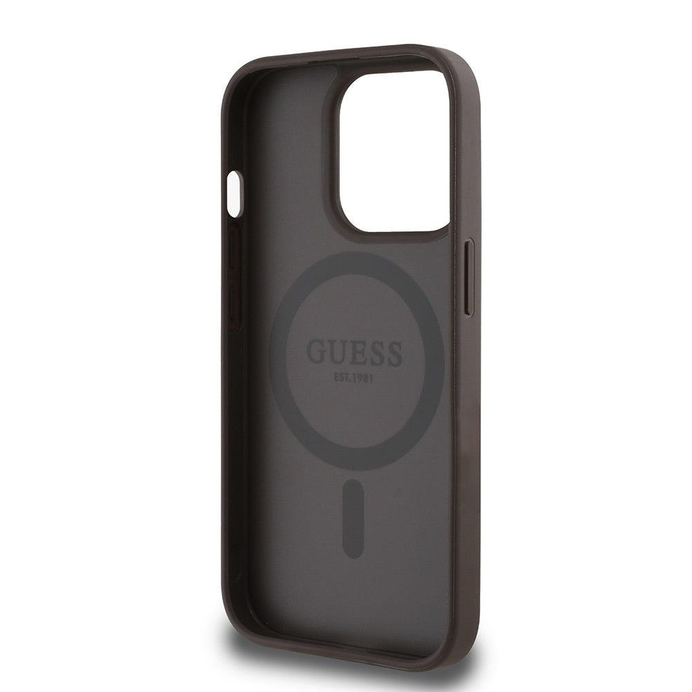 Apple iPhone 14 Pro Max Kılıf Guess Orjinal Lisanslı M-safe Şarj Özellikli Yazı Logolu Circle Classic Kapak Siyah