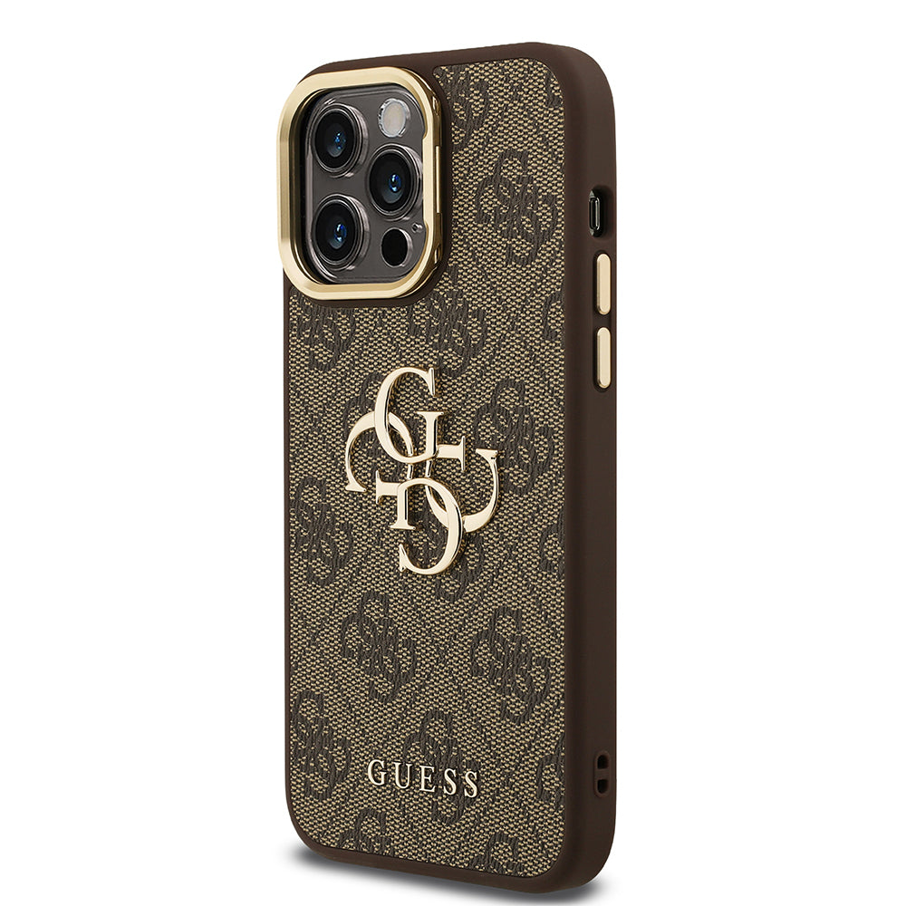 Apple iPhone 14 Pro Max Kılıf Guess Orjinal Lisanslı PU Deri 4G Desenli Metal Büyük 4G ve Yazı Logolu Kamera Standlı Kapak Mavi