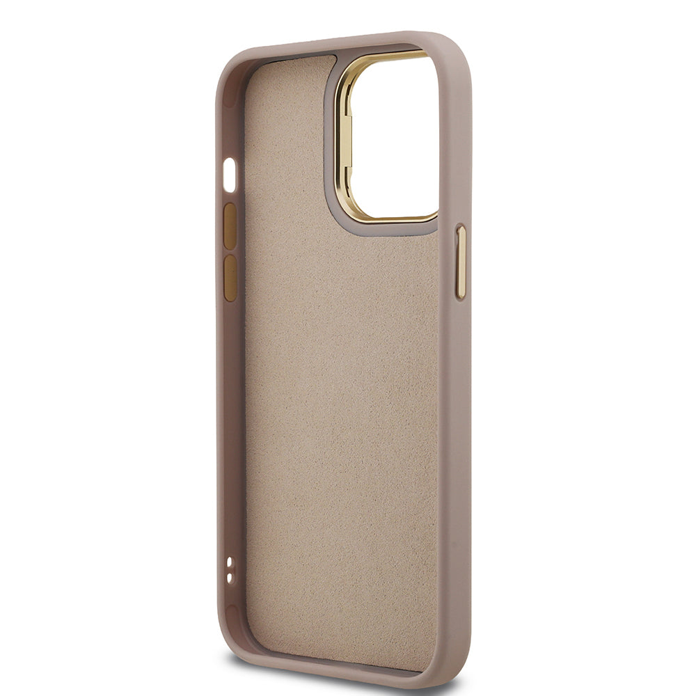 Apple iPhone 14 Pro Max Kılıf Guess Orjinal Lisanslı PU Deri 4G Desenli Metal Büyük 4G ve Yazı Logolu Kamera Standlı Kapak Siyah