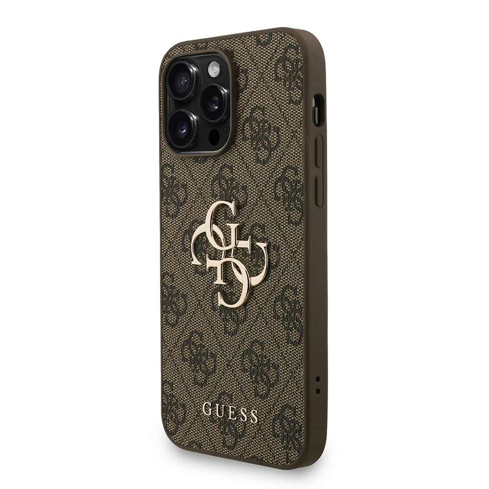 Apple iPhone 14 Pro Max Kılıf Guess Orjinal Lisanslı PU Deri Bilek Askı İpli Metal Büyük 4G ve Yazı Logolu Kapak Kahverengi