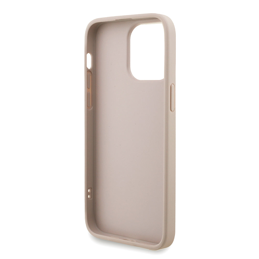 Apple iPhone 14 Pro Max Kılıf Guess Orjinal Lisanslı PU Deri Bilek Askı İpli Metal Büyük 4G ve Yazı Logolu Kapak Pembe