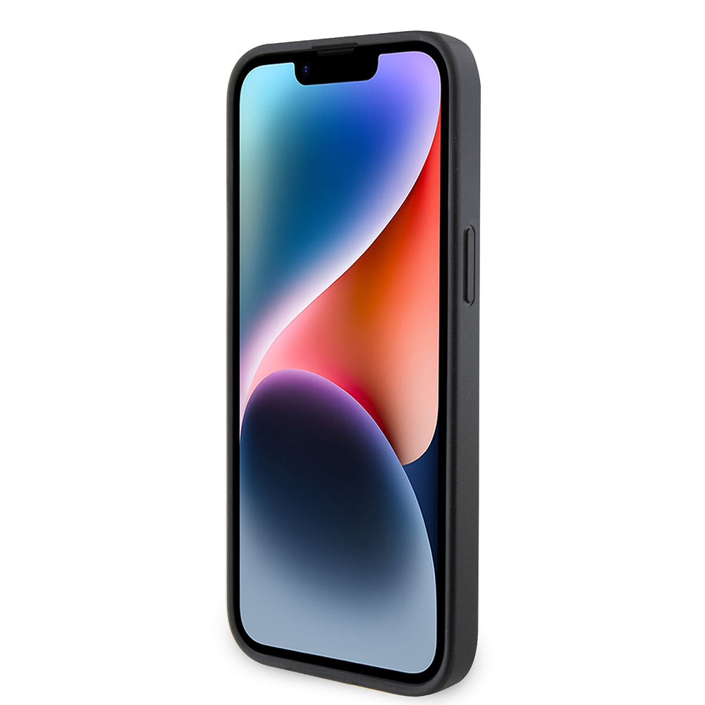 Apple iPhone 14 Pro Max Kılıf Guess Orjinal Lisanslı PU Deri Taşlı Metal Üçgen Logolu Çapraz Vücut Askılı 4G Desenli Kapak Pembe