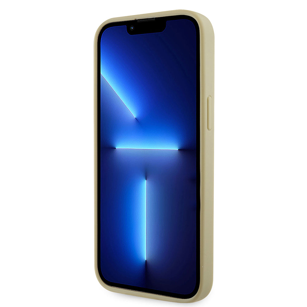 Apple iPhone 14 Pro Max Kılıf Guess Orjinal Lisanslı Taşlı Arka Yüzey Üçgen Logolu Kapak Gümüş