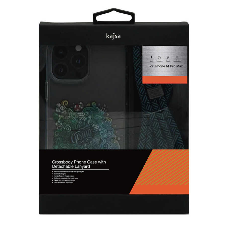 Apple iPhone 14 Pro Max Kılıf Kajsa Missy And Match Şeffaf Desenli İp Askılı Kapak Yeşil