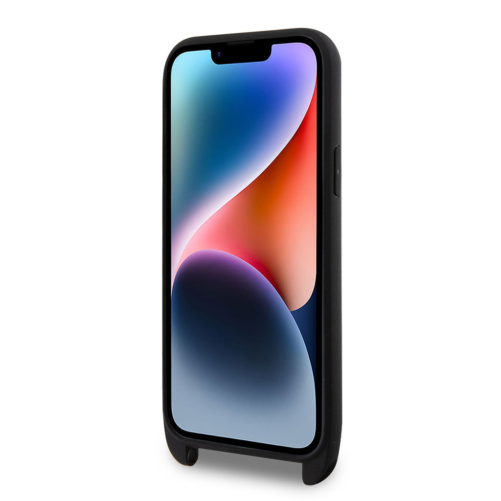 Apple iPhone 14 Pro Max Kılıf Karl Lagerfeld Boyun Askılı Kartlıklı Choupette Dizayn Kapak Siyah