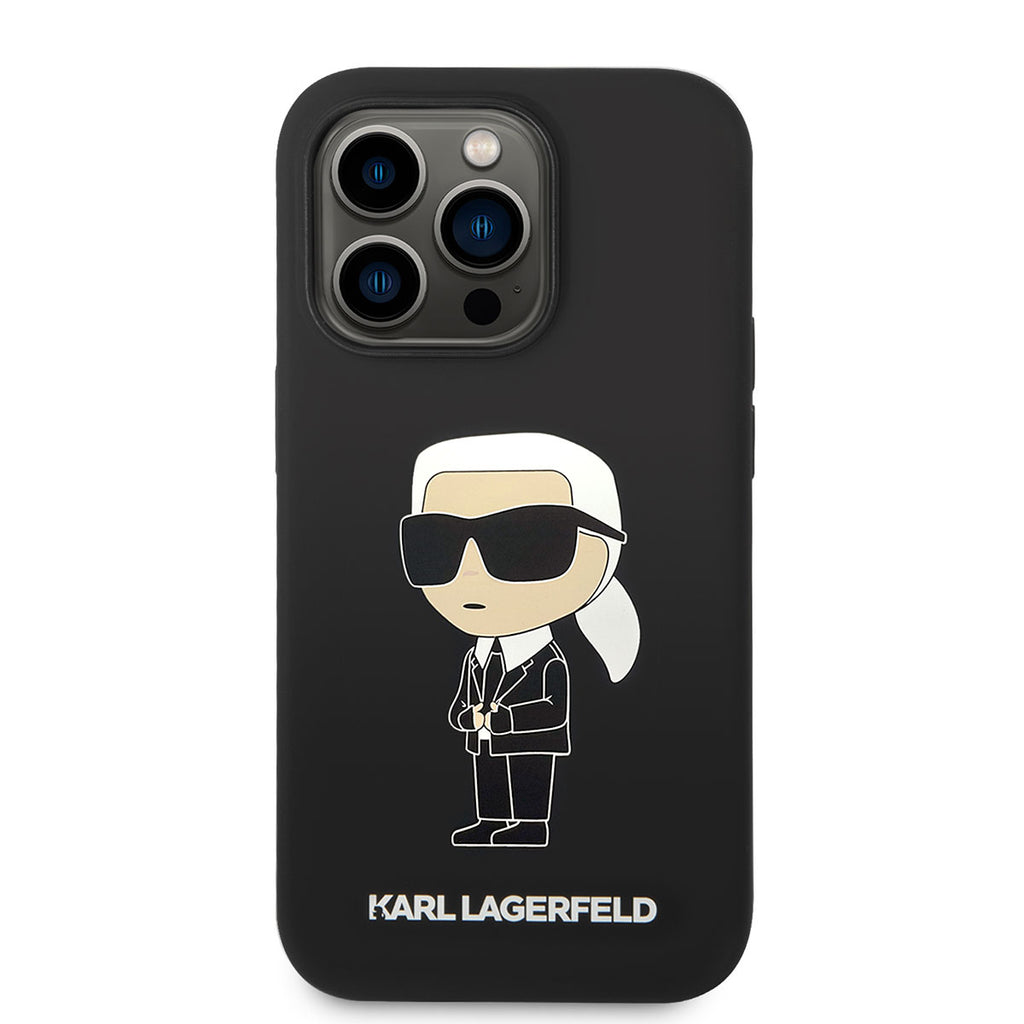 Apple iPhone 14 Pro Max Kılıf Karl Lagerfeld M-safe Şarj Özellikli Silikon Karl Dizayn Kapak Siyah