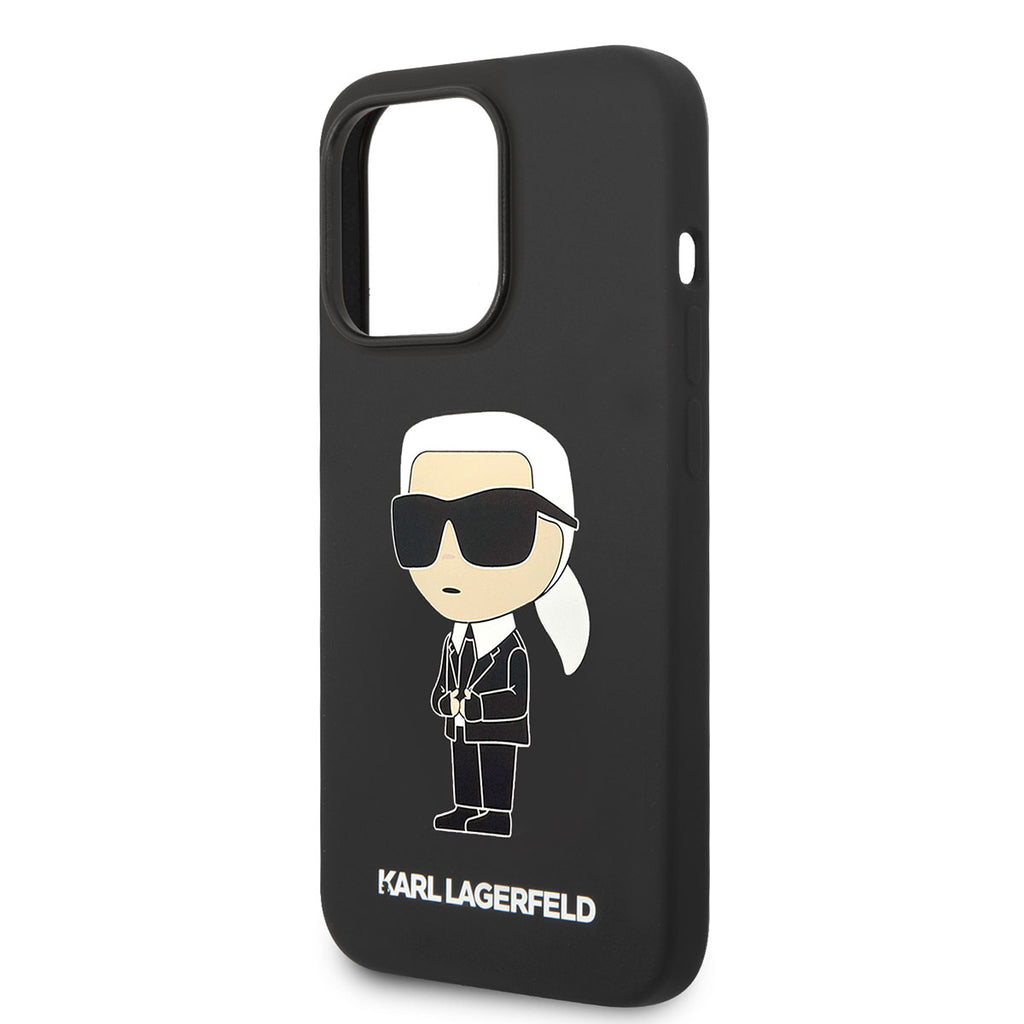Apple iPhone 14 Pro Max Kılıf Karl Lagerfeld M-safe Şarj Özellikli Silikon Karl Dizayn Kapak Siyah