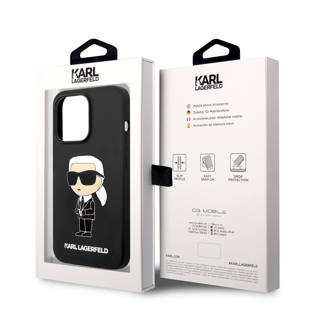 Apple iPhone 14 Pro Max Kılıf Karl Lagerfeld M-safe Şarj Özellikli Silikon Karl Dizayn Kapak Siyah