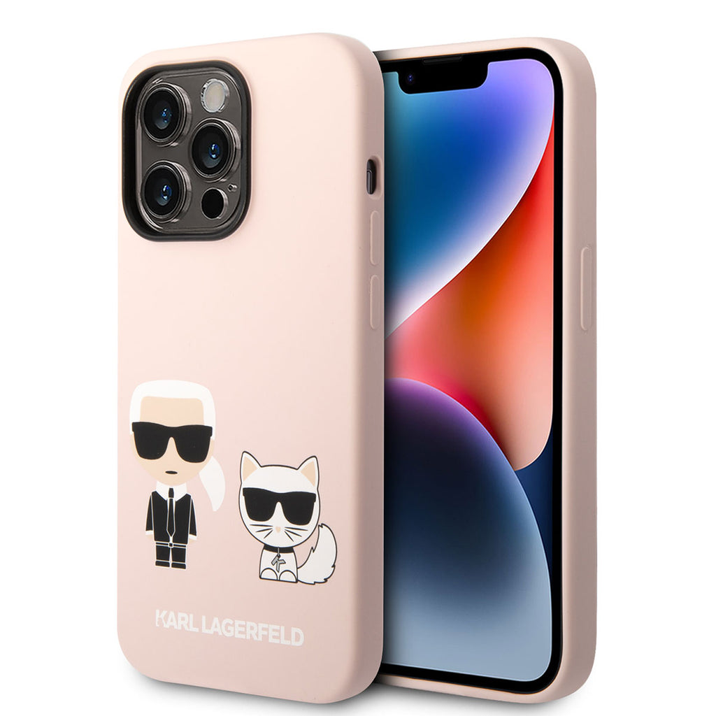 Apple iPhone 14 Pro Max Kılıf Karl Lagerfeld M-safe Şarj Özellikli Silikon K&C Dizayn Kapak Pembe Açık