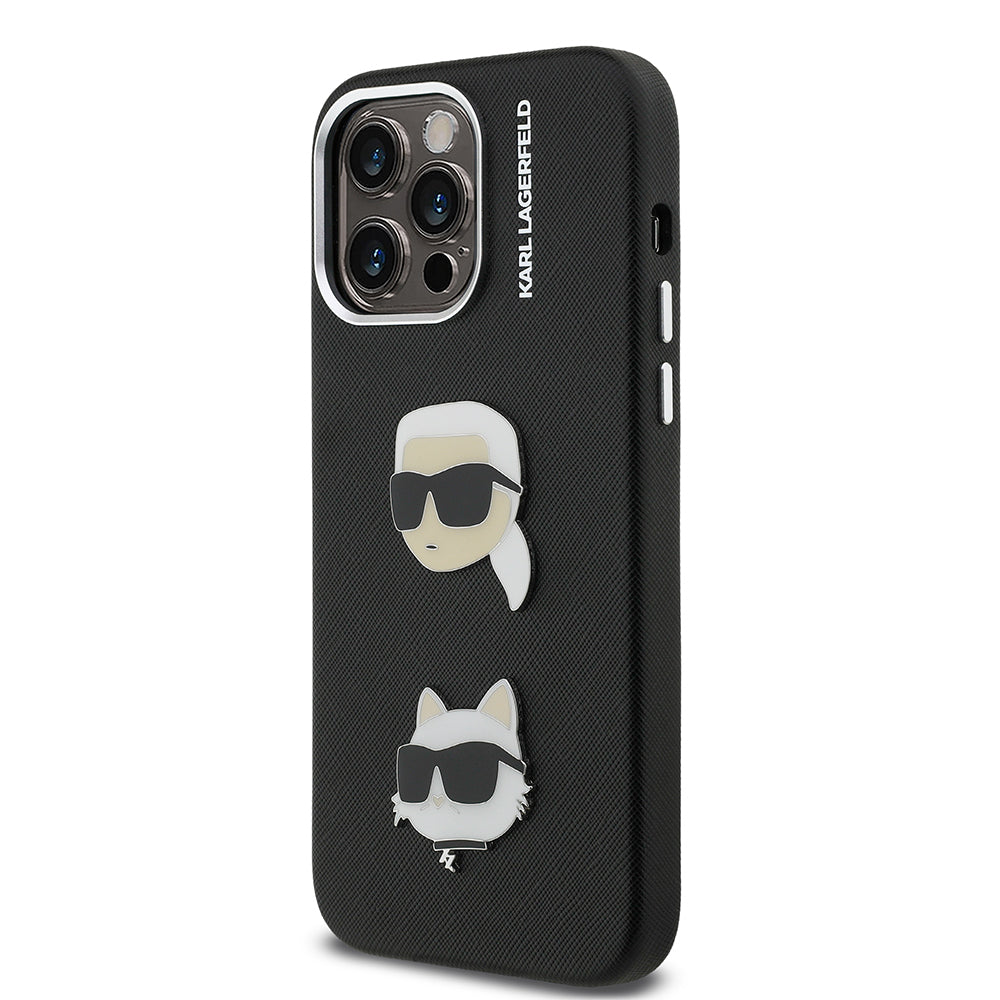 Apple iPhone 14 Pro Max Kılıf Karl Lagerfeld Orjinal Lisanslı K&C Heads Pin Kapak Siyah