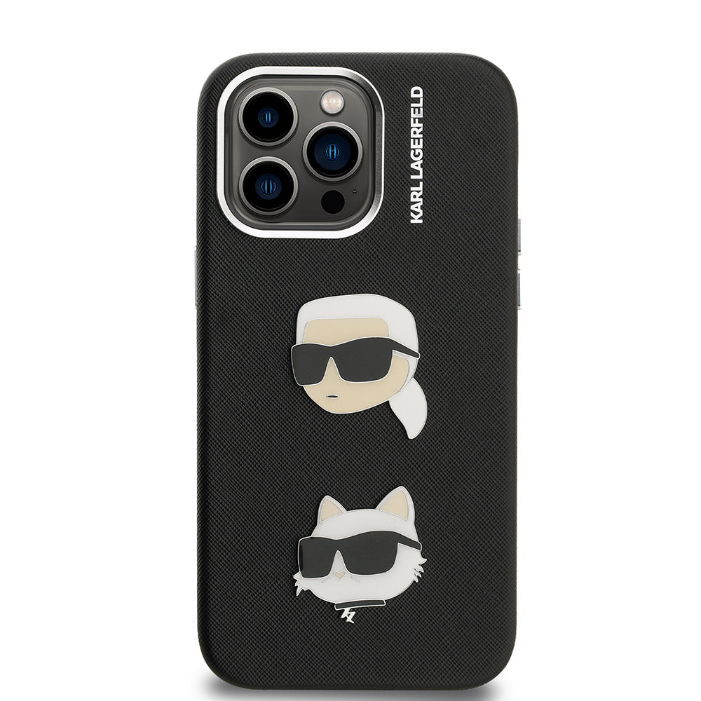Apple iPhone 14 Pro Max Kılıf Karl Lagerfeld Orjinal Lisanslı K&C Heads Pin Kapak Siyah