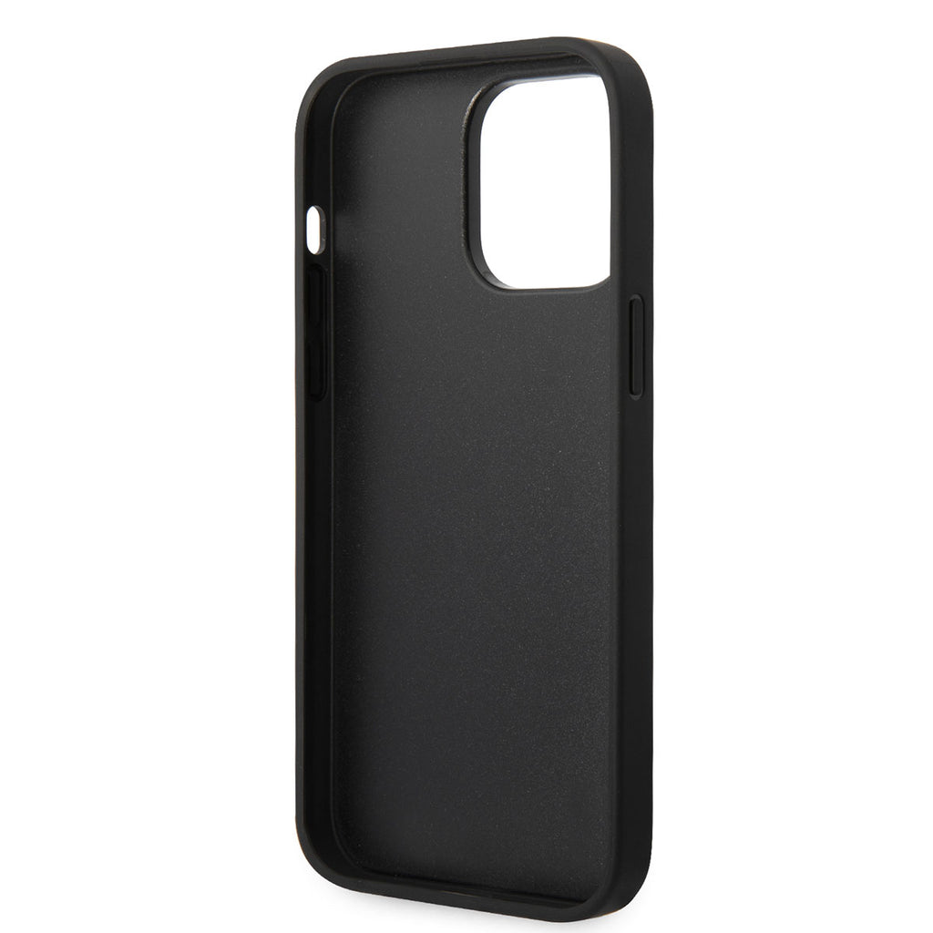 Apple iPhone 14 Pro Max Kılıf Karl Lagerfeld PU Suni Deri Şerit Dizayn Kapak Gri