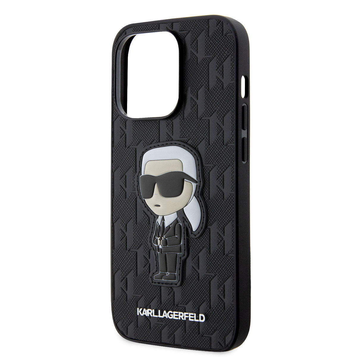 Apple iPhone 14 Pro Max Kılıf Karl Lagerfeld Saffiano Deri Karl Dizayn Kapak Siyah