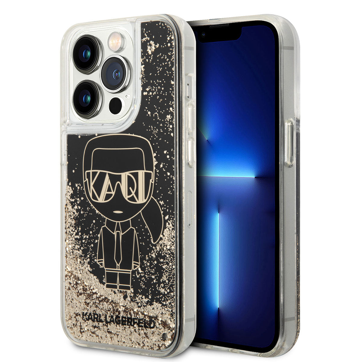 Apple iPhone 14 Pro Max Kılıf Karl Lagerfeld Sıvılı Simli Gatsby Dizayn Kapak Siyah