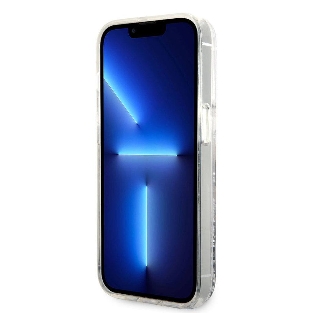 Apple iPhone 14 Pro Max Kılıf Karl Lagerfeld Sıvılı Simli Karl Head Dizayn Kapak Gümüş