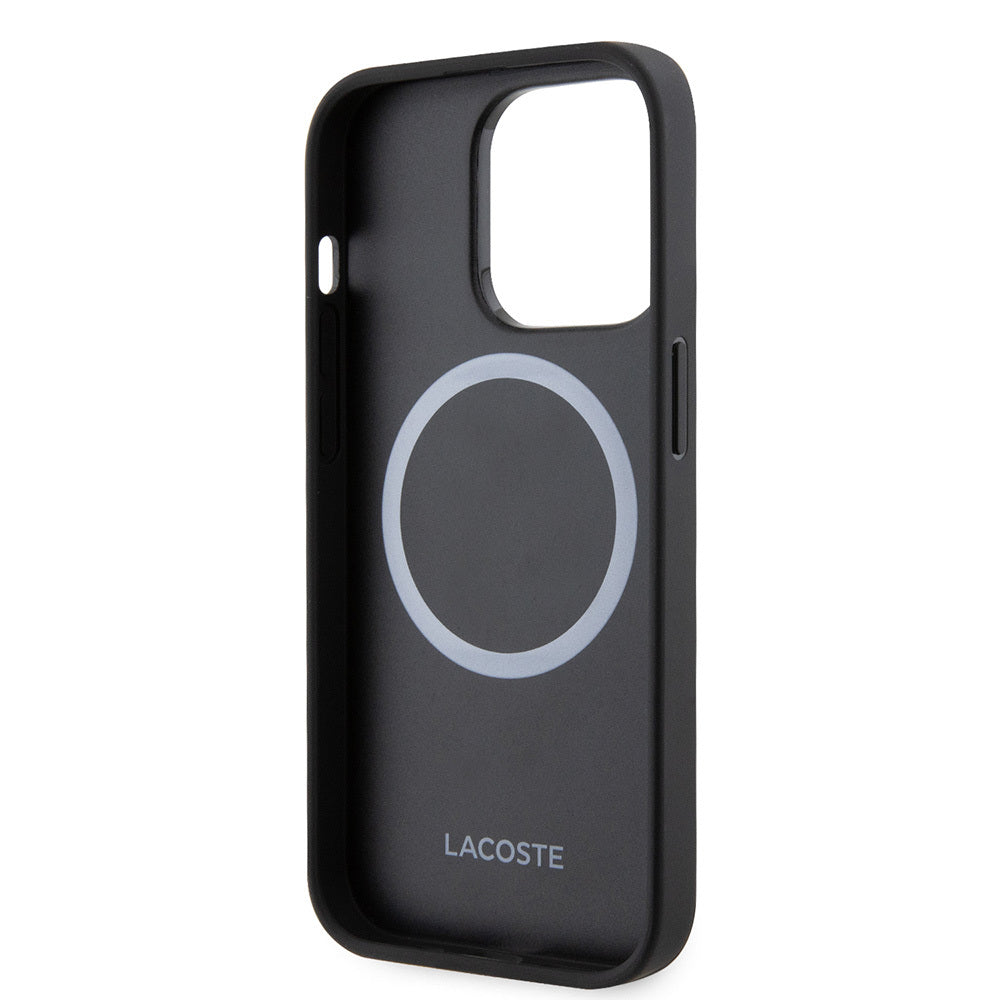 Apple iPhone 14 Pro Max Kılıf Lacoste Orjinal Lisanslı PU Pike Desenli Arka Yüzey İkonik Timsah Dokuma Logolu Kapak Lacivert