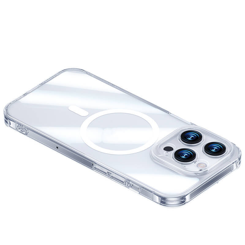 Apple iPhone 14 Pro Max Kılıf M-safe Şarj Özellikli Benks Magnetic Shiny Glass Serisi Kapak Renksiz