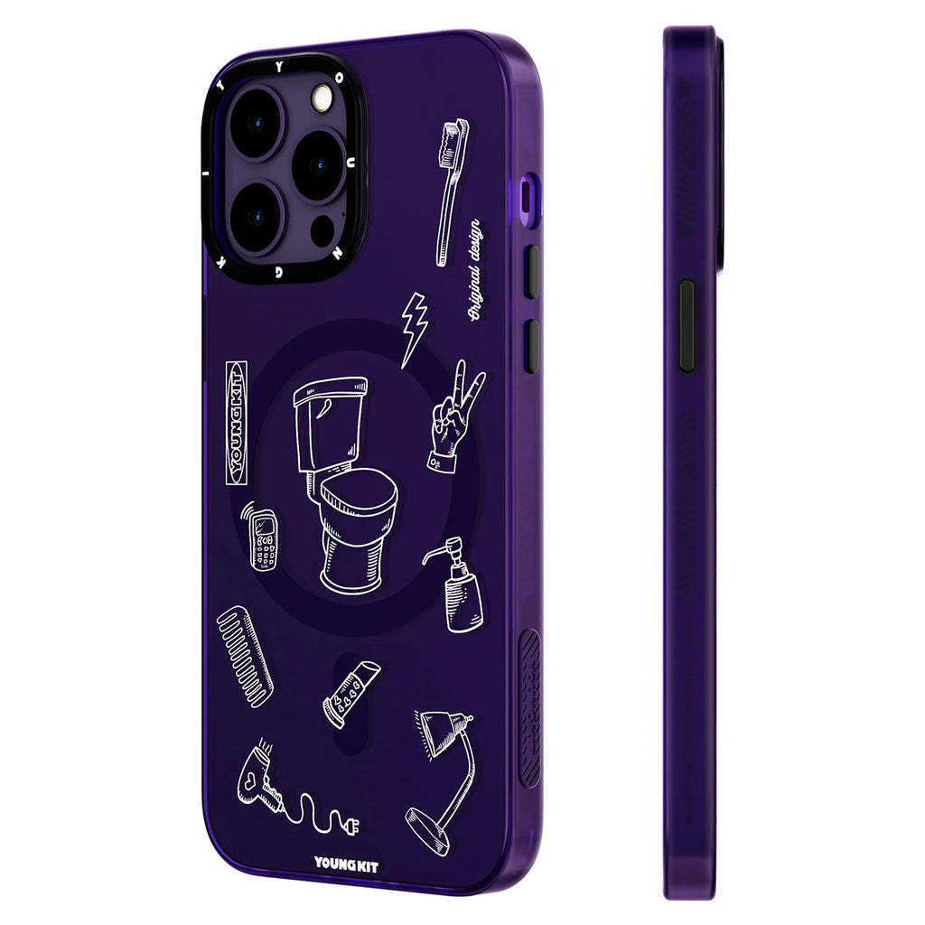 Apple iPhone 14 Pro Max Kılıf M-safe Şarj Özellikli Desenli Youngkit Plaything Serisi Kapak Siyah