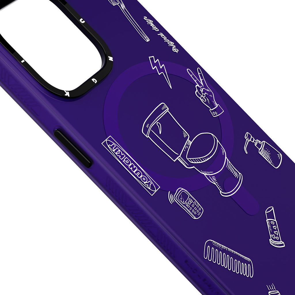 Apple iPhone 14 Pro Max Kılıf M-safe Şarj Özellikli Desenli Youngkit Plaything Serisi Kapak Beyaz