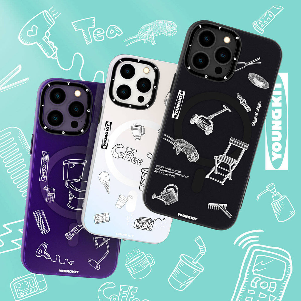 Apple iPhone 14 Pro Max Kılıf M-safe Şarj Özellikli Desenli Youngkit Plaything Serisi Kapak Beyaz